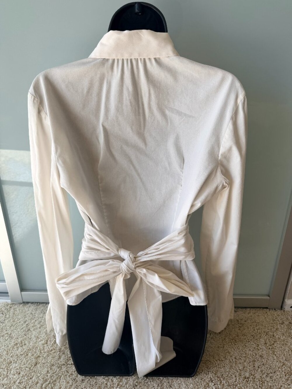 Prada White Wrap Bow Tie Waist Corset Button Down Blouse - Picture 4 of 13